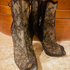 Dior Black Lace Peep-Toe Boots